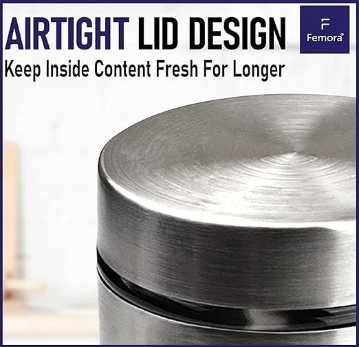 Femora Kitchen Storage Jars Steel Body With See Through Window Jar | 1000 Ml | Pack of 2