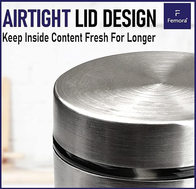 Femora Kitchen Storage Jars Steel Finish With See Through Window Jar | 1000 Ml | Pack of 3 | Silver