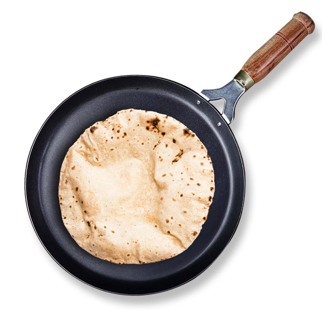 The Indus Valley Pre-Seasoned Iron Tawa for Dosa/Chapathi with Wooden Handle