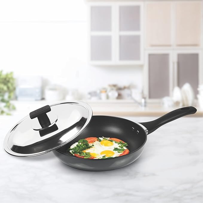 Milton Pro Cook Hard Anodized Fry Pan, 26 Cm / 2.2 Litre With Stainless Steel Lid - 1610 gms