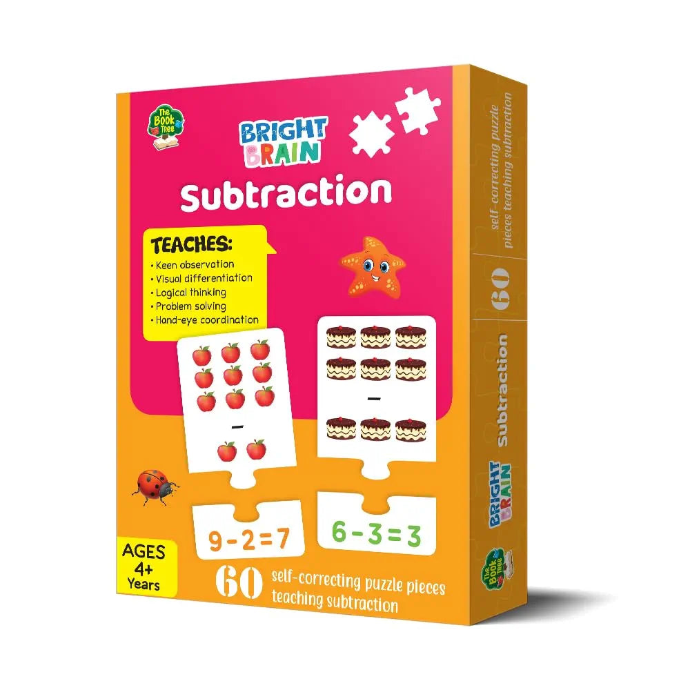Bright Brain Subtraction Puzzle for Kids – 60 Self-Correcting Pieces | Math Learning Game for Preschoolers | Educational Toy for Early Math Skills | Ages 4+ by Majestic Book Club