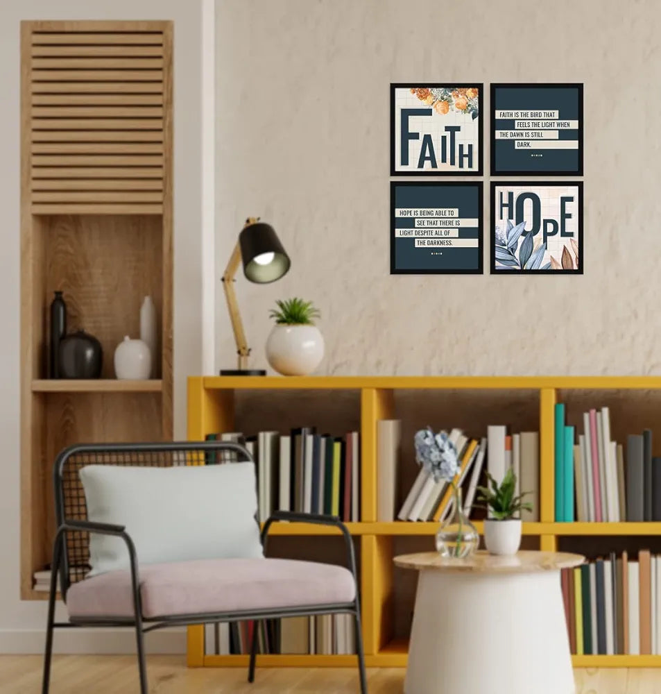ArtX Paper Motivational Quotes Hope Faith Wall Frame Art Painting Set of 4