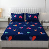 Fresh From Loom Soft Glace Cotton Fitted Bedsheet King Size Bed With Two Pillow Cover Elastic Fitted Solid Bed Sheets 144 TC Heart Blue
