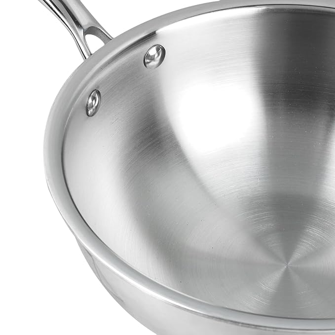 Vinod Platinum Triply Stainless Steel Frypan - 22cm | Deep Skillet Pan with Lid | Rivetted Study Handle | Induction & Gas Base