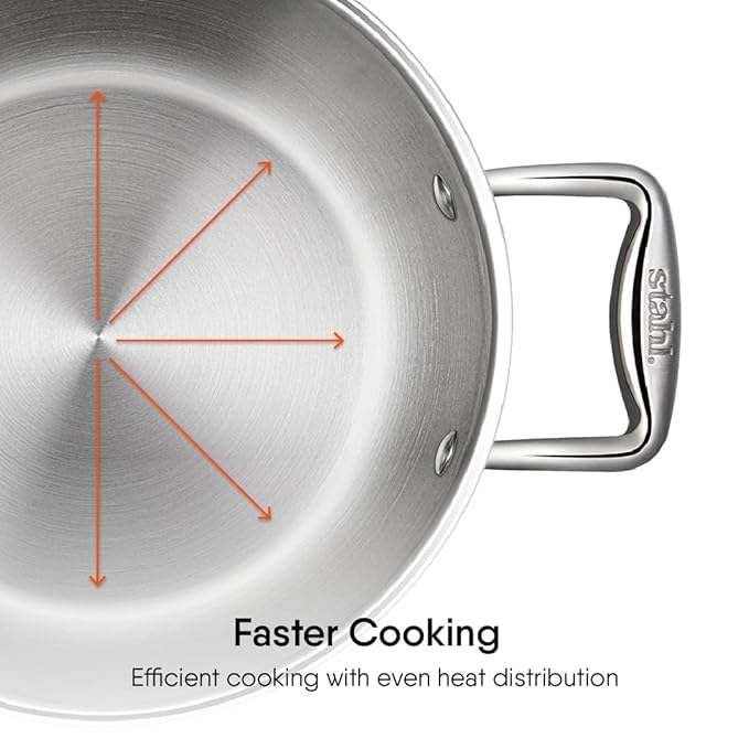 Stahl Artisan Triply Stainless Steel Sauce Pot/ Casserole With Lid | Induction Pot | Briyani Pot/ Handi | 7.2 Litres | 28 Cm