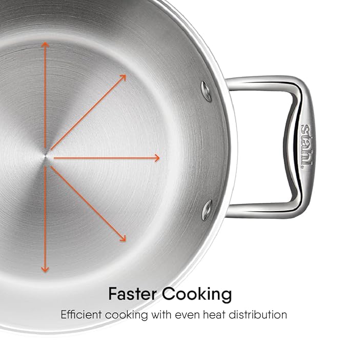 Stahl Triply Stainless Steel Casserole With Lid | Artisan 4122 | 22 Cm | 3.8 Liters