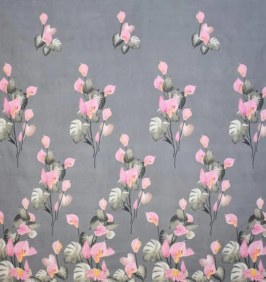 BSB HOME 220 Tc Premium Forever Modern Style Glace Cotton Floral 1 Single Size Bed Bedsheet and 1 Pillow Cover-Grey & Pink Flower
