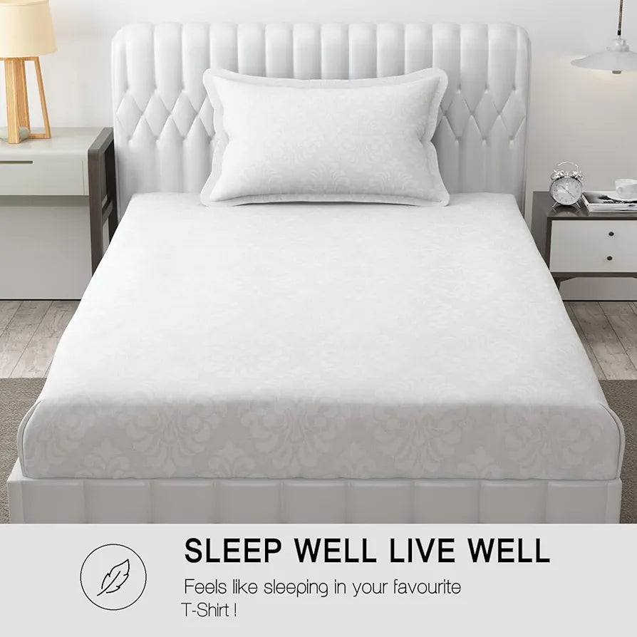 Fresh From Loom Hypoallergenic Microfiber Single Bedsheet Rotary Printed Wrinkle Free with 1 Pillow Covers 144 TC White Damas