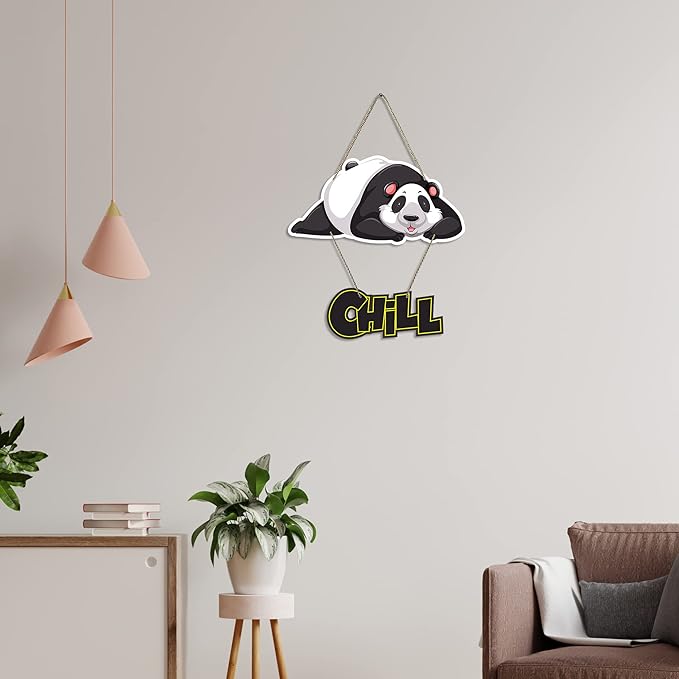 Artvibes Chill Panda Printed Wooden Wall Hangers Decorative Items With Quotes for Home Decor