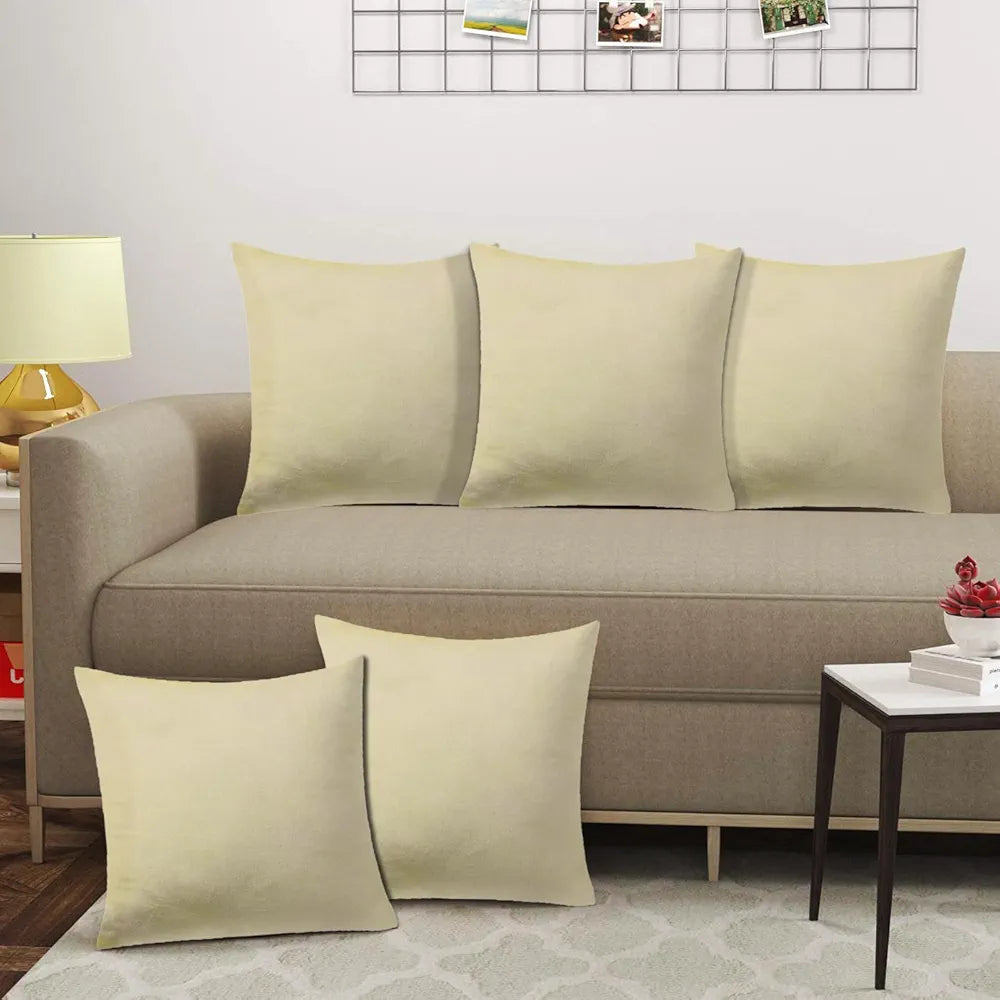 Cloth Fusion Velvet Sofa Cushion Cover Set of 5 Luxurious Cushion Cover Cream Colour