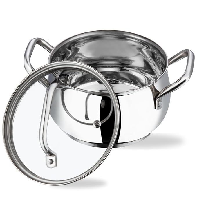 Vinod Almaty Stainless Steel Casserole with Glass Lid 2.9 Litre, 18 cm | 2.6mm Thick Base