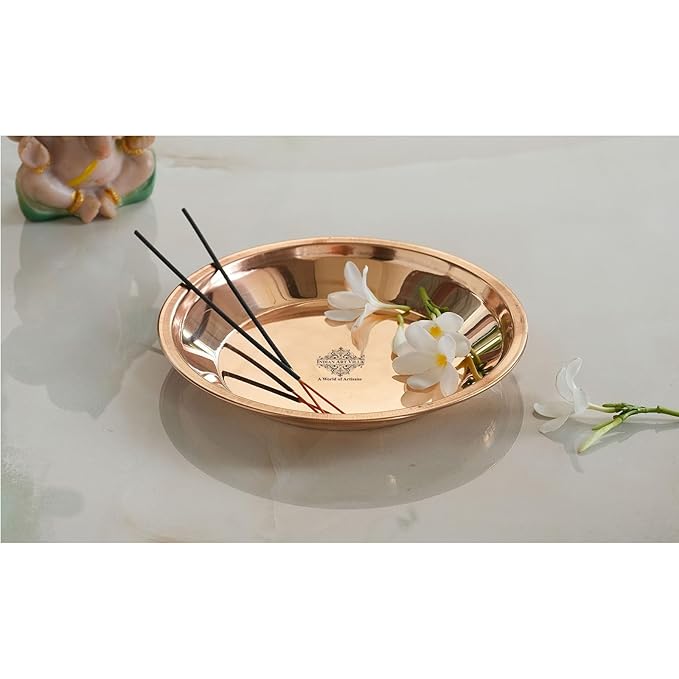 Indian Art Villa Copper Pooja Thali Plate - 100 gms