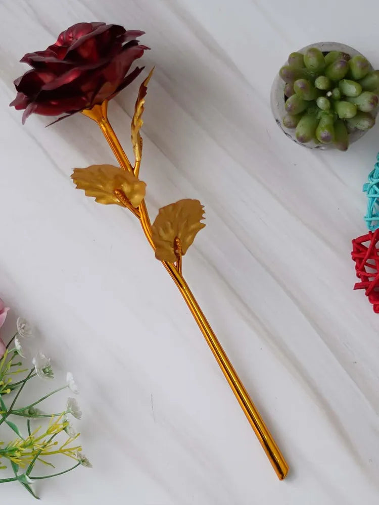 Golden Red Rose Flower Showpiece