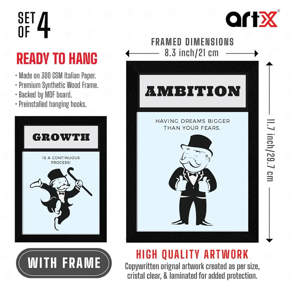 ArtX Paper Growth Motivational Framed Posters Set of 4