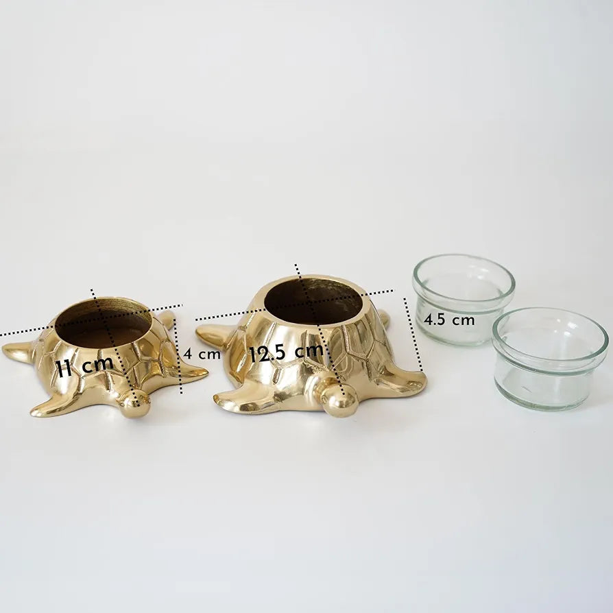 BEHOMA Golden Turtle Votive Holder Set of Mother and Child | Elegant Home and Office Dcor Accessories for Living Room | Collectibles Perfect for Birthday, Mother's Day | Votives Candle Included
