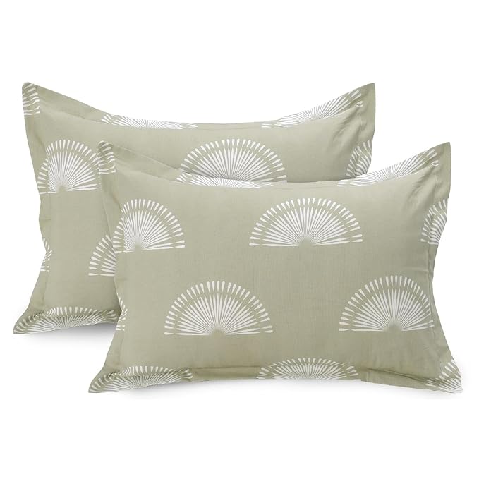 Huesland by Ahmedabad Cotton 144 TC Cotton Bedsheet for Double Bed King Size with 2 Pillow Covers | Sunrise | White and Basil Green