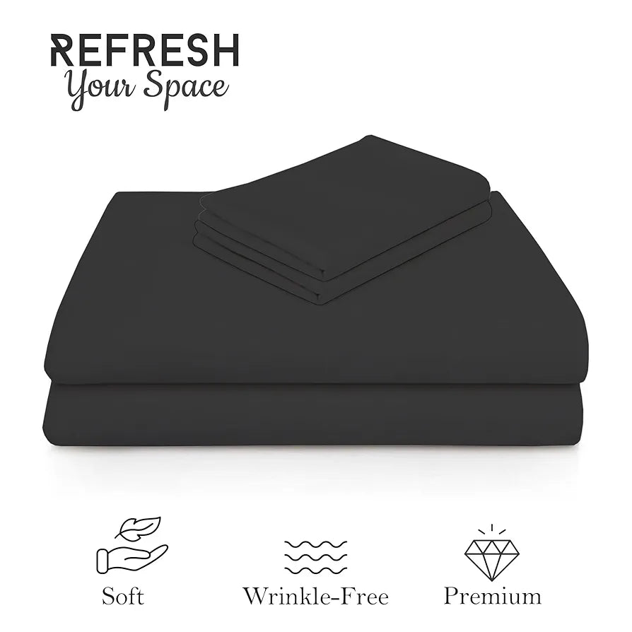 Fresh From Loom Plain Microfiber King Size Double Bedsheet Bed Sheets with 2 Pillow Covers 240 TC Charcoal