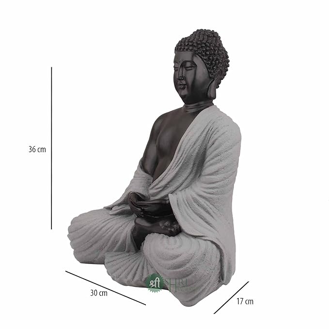 Indicast Polyresin Buddha Idol for Home Decoration | Black and Off White