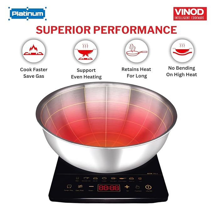 Vinod Platinum Triply Stainless Steel Tasla - 2.5 Litre (24 cm) | 2.5 mm Thick | Steel Tasra Kadai/Kadhai