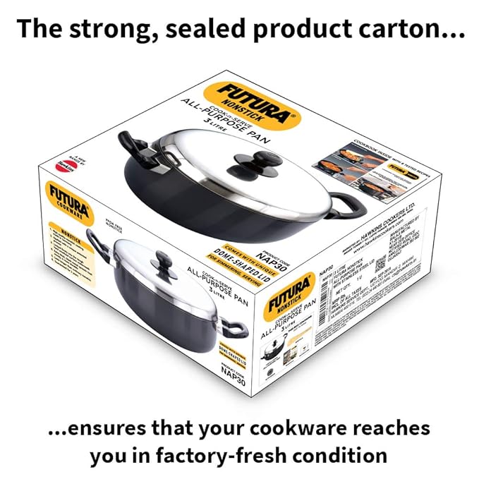 Hawkins Futura Nonstick All Purpose Pan 3L, 22 cm, 3.25 mm with SS Lid (Black)