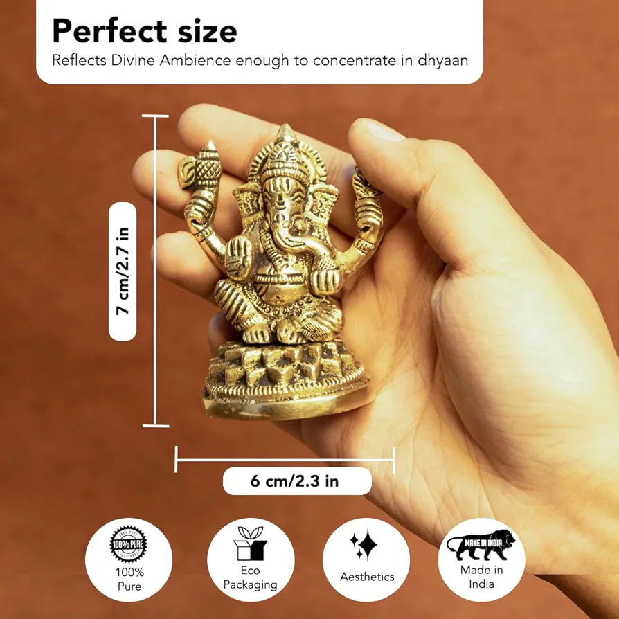 Ekhasa Pure Brass Ganesha Idol Pital Ganesh Murti Size: 8.4 cm