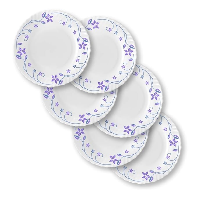 Larah by Borosil Flora, Opalware Full Plate | 11 Inch | White | Set of 6