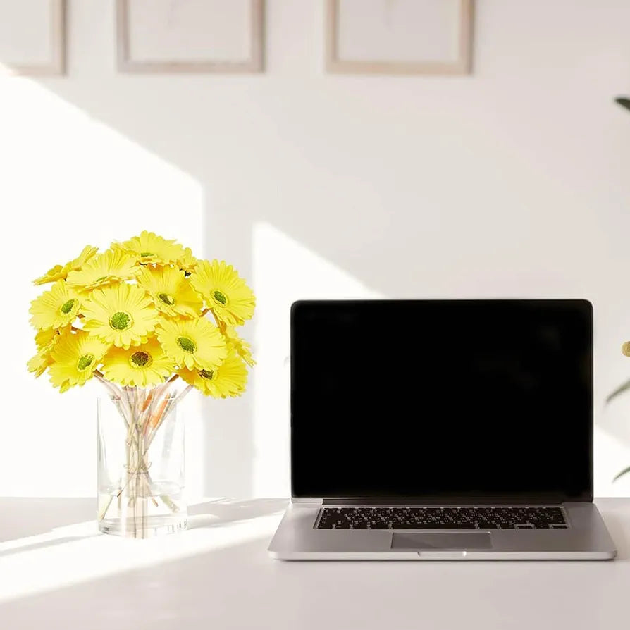 Gerbera Daisy Flowers Pack of 5 Orange Faux Blooms 30cm Tall Yellow