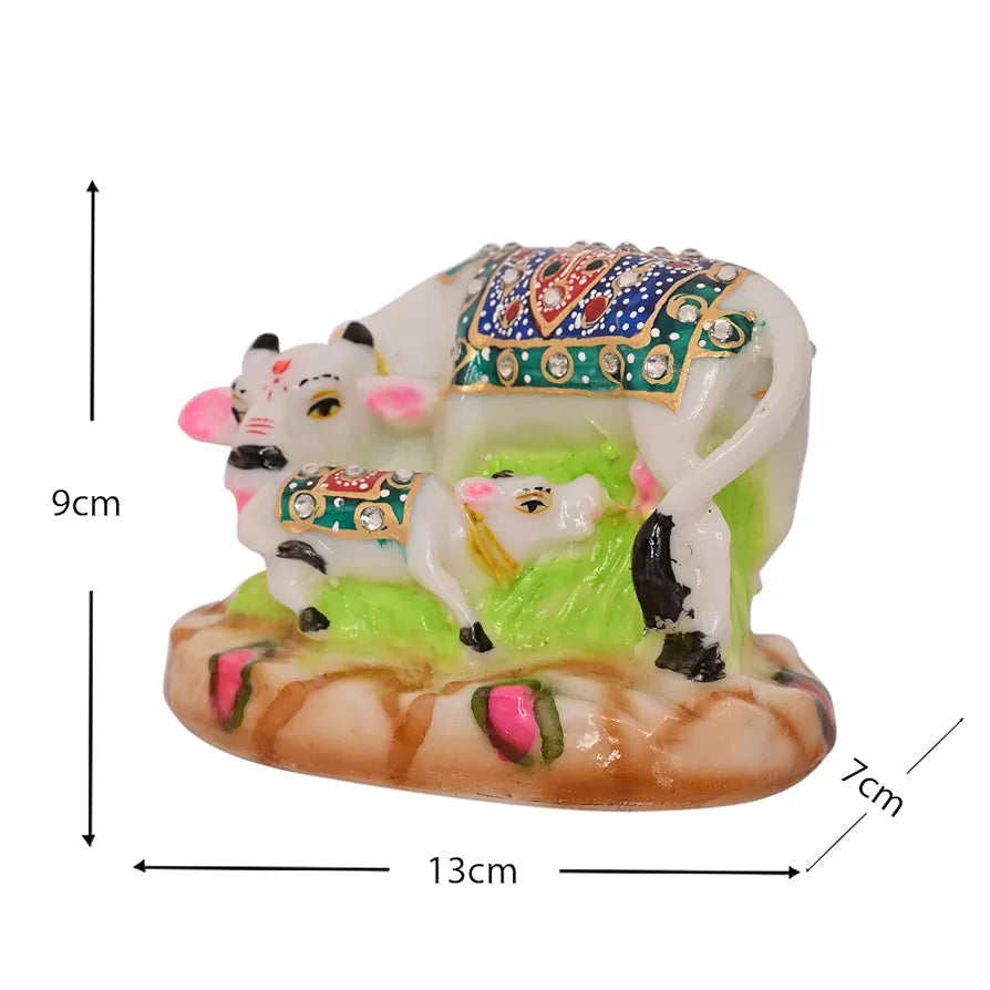 Jaipur Ace Decorative Polystone Cow and Calf Statue/idol for Gift Home Decor 8 Inch COW-MILK-04
