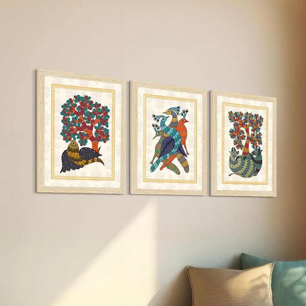 ArtX Paper Indian Gond Art Paintings with Frame Gond-SO6-02 Set of 6