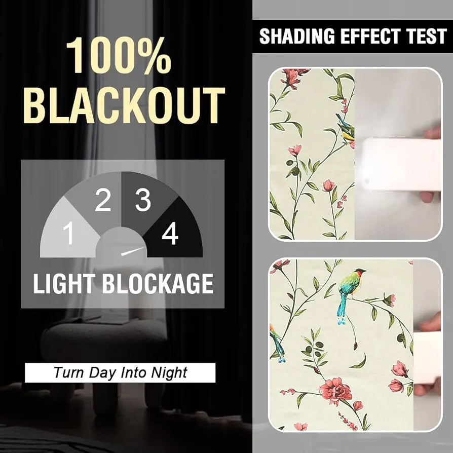 Cloth Fusion Blackout Printed Premium Window Curtains 5 Feet Long Set of 2 White Forest