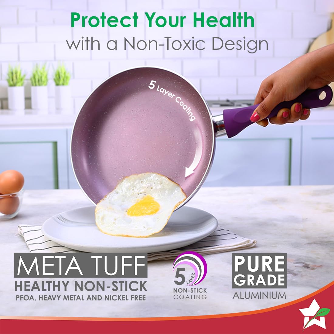 Wonderchef Royal Velvet Non-stick 24cm Fry pan I Induction Ready | Soft-touch handles |Non – Toxic I Virgin Aluminium
