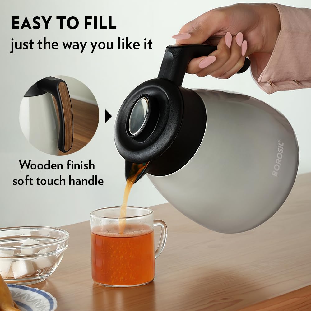 Borosil Stainless Steel Teapot Birch | 1500ml Teapot With Handle