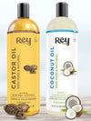 Rey Naturals Castor Oil (Arandi Oil) - Premium Cold Pressed for Hair & Skin Care - 200ml (Castor & Coconut (200 ml + 200 ml))