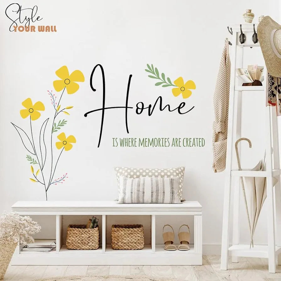 Kotart Yellow Flowers and Home is Quotes Printed PVC Vinyl Wall Stickers/Decals