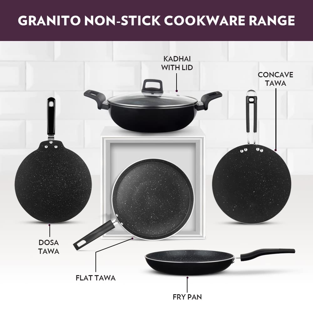 Borosil Granito Non-stick Kadhai With Glass Lid | Induction Friendly | Granite Finish | Pfoa-free | 28 Cm Diameter