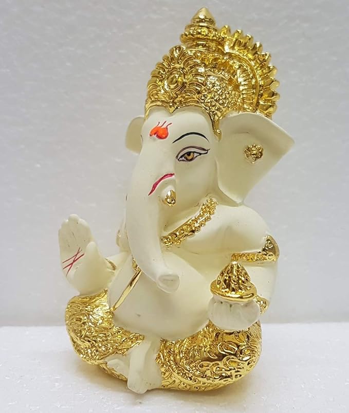 Gold Art India Gold and Silver Plated Ganesh Idol for Car Dashboard Small Ganesha Murtifor Home Decor