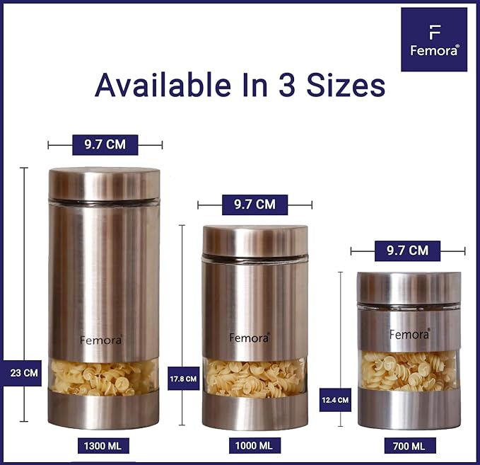 Femora Kitchen Storage Jars Steel Body With See Through Window Jar | 1300 Ml | Pack of 1