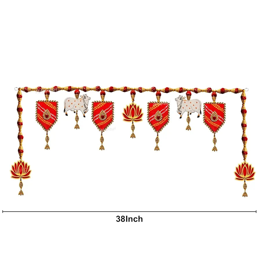 Synthetic Toran 38 Inch Extendable to 40 Inch Multicolour Lotus Cow Style