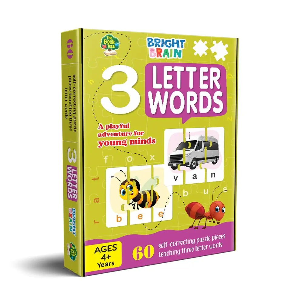 THE BOOK TREE Bright Brain 3 Letter Words Puzzle - Learn To Spell 20 Three Letter Words 60 Pieces- Beautiful Colorful Pictures Age 4+ Gift Box By Majestic Book Club, For Kid