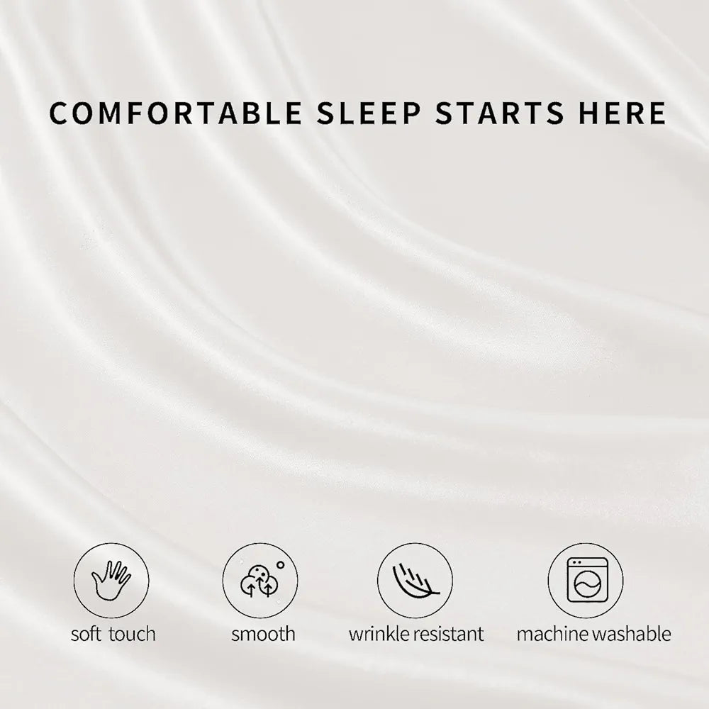 Cloth Fusion Satin Elastic Fitted Bedsheet for Double Bed King Size with 2 Pillow Covers White H603 280 TC