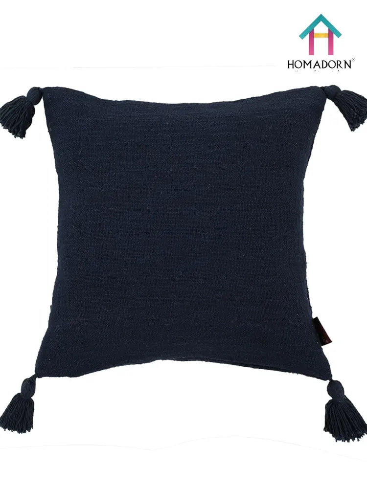 Homadorn Luxury Cotton Handmade Decorative Boho Throw Pillow Covers Colour Navy