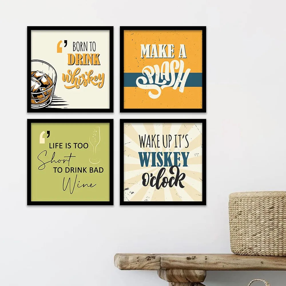 Kotart Born to Drink Framed Wall Posters for Bar Kitchen Restaurant Set of 4