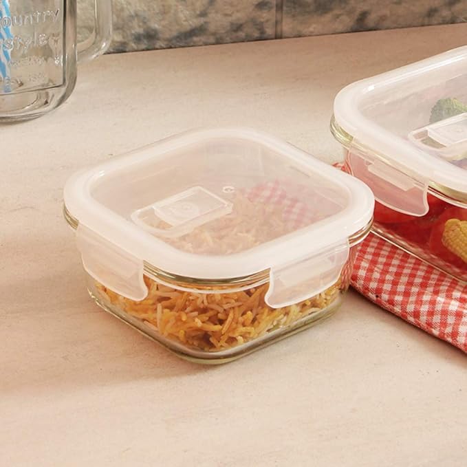 Femora Borosilicate Glass Containers for Kitchen | Storage Box for Kitchen With Air Vent Lid | Set of 2 | 300 Ml Each