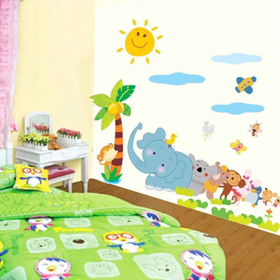 Decals Design Jungle Cartoon Cute Animals Wall Sticker