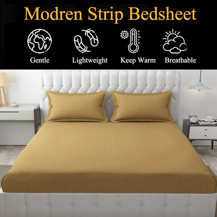 Fresh From Loom Breathable Queen Size Flat Solid Bedsheets Hotel & Home Double Bedsheet Set With 2 Pillow Covers 144 TC