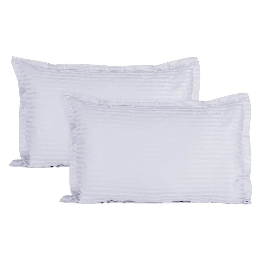 Aerohaven Glorious 210TC Striped Satin Cotton Pillow Cover Set White Colour