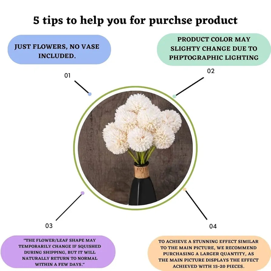 Artificial Chrysanthemum Hydrangea Ball Flower Sticks Off White