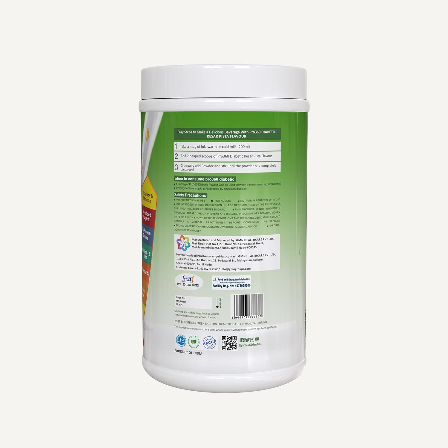 Pro360 Diabetic Care Protein Supplement Powder Kesar Pista Flavor - 200 gms