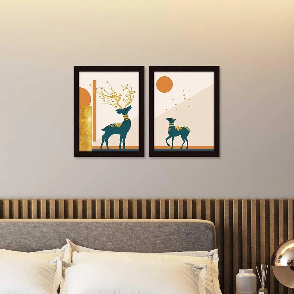 ArtX Paper Boho Deer Wall Art Painting Multicolor Abstract Set of 2