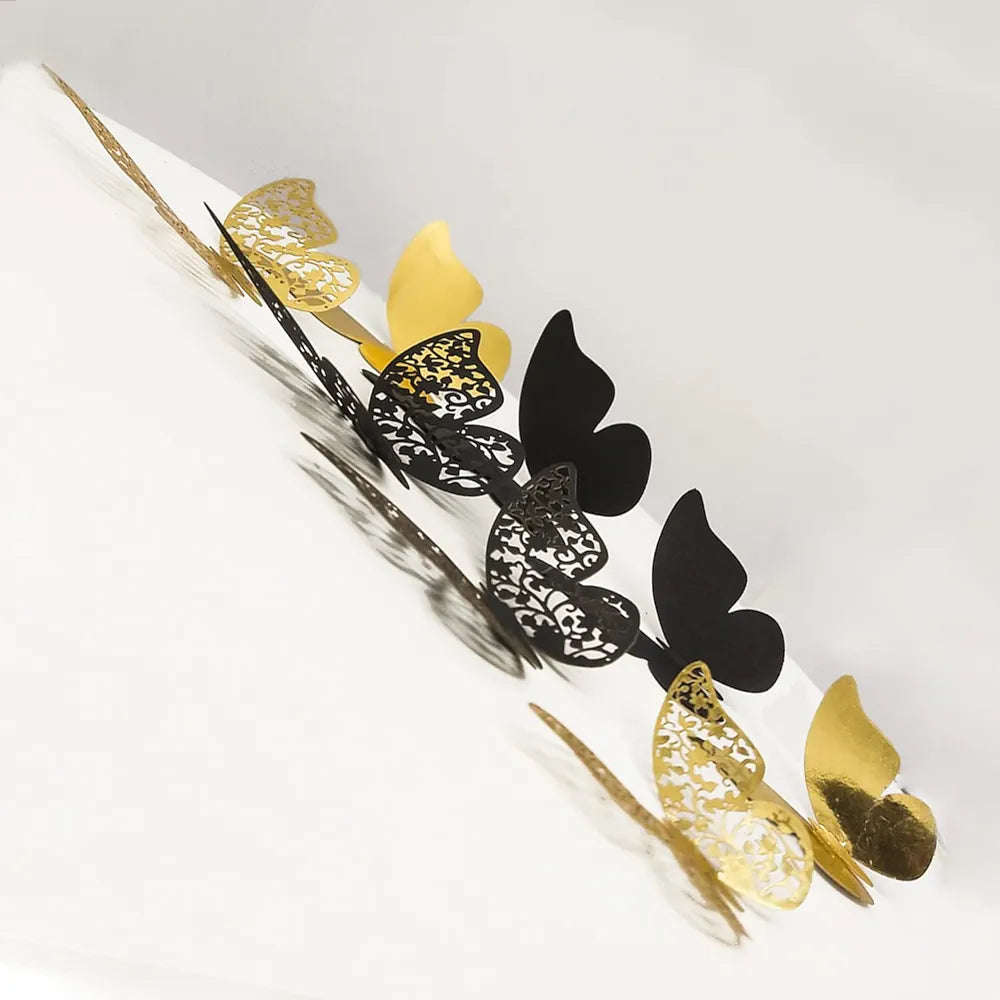 Xtore 120 Pcs Stunning 3D Black and Golden Butterfly Wall Decor Self-Adhesive